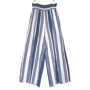 Altar’d State Elastic Waist Blue/White Stripe Wide Leg Linen Blend Pants. Small